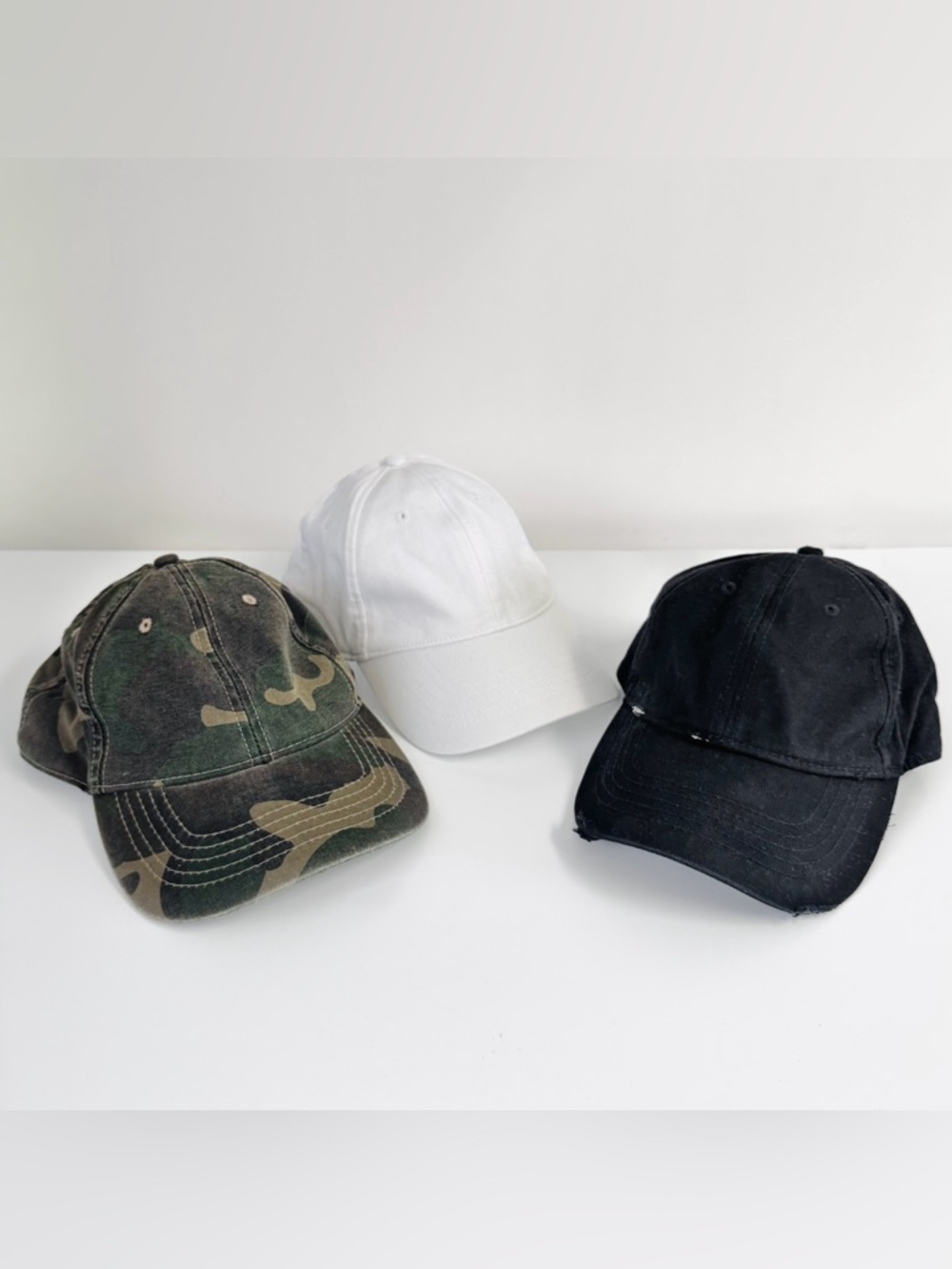 Ball Caps Hats Lot Camo White Black Distressed Cotton Twill